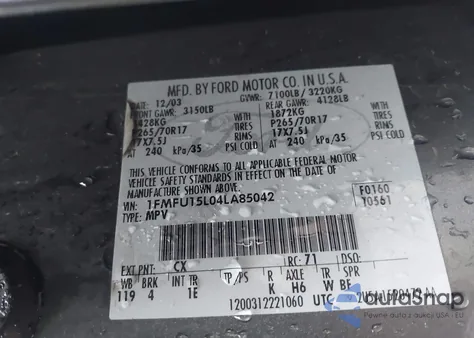 2004 Ford Expedition Xlt из США, поврежденный, VIN 1FMFU15L04LA85042